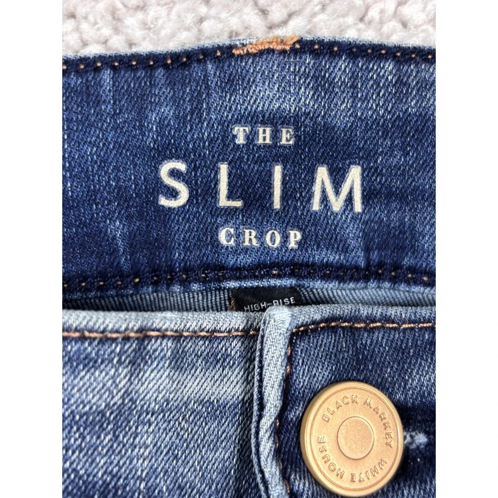 White House Black Market The Slim Crop High Rise Beaded‎ Hem Jeans Blue Womens 2